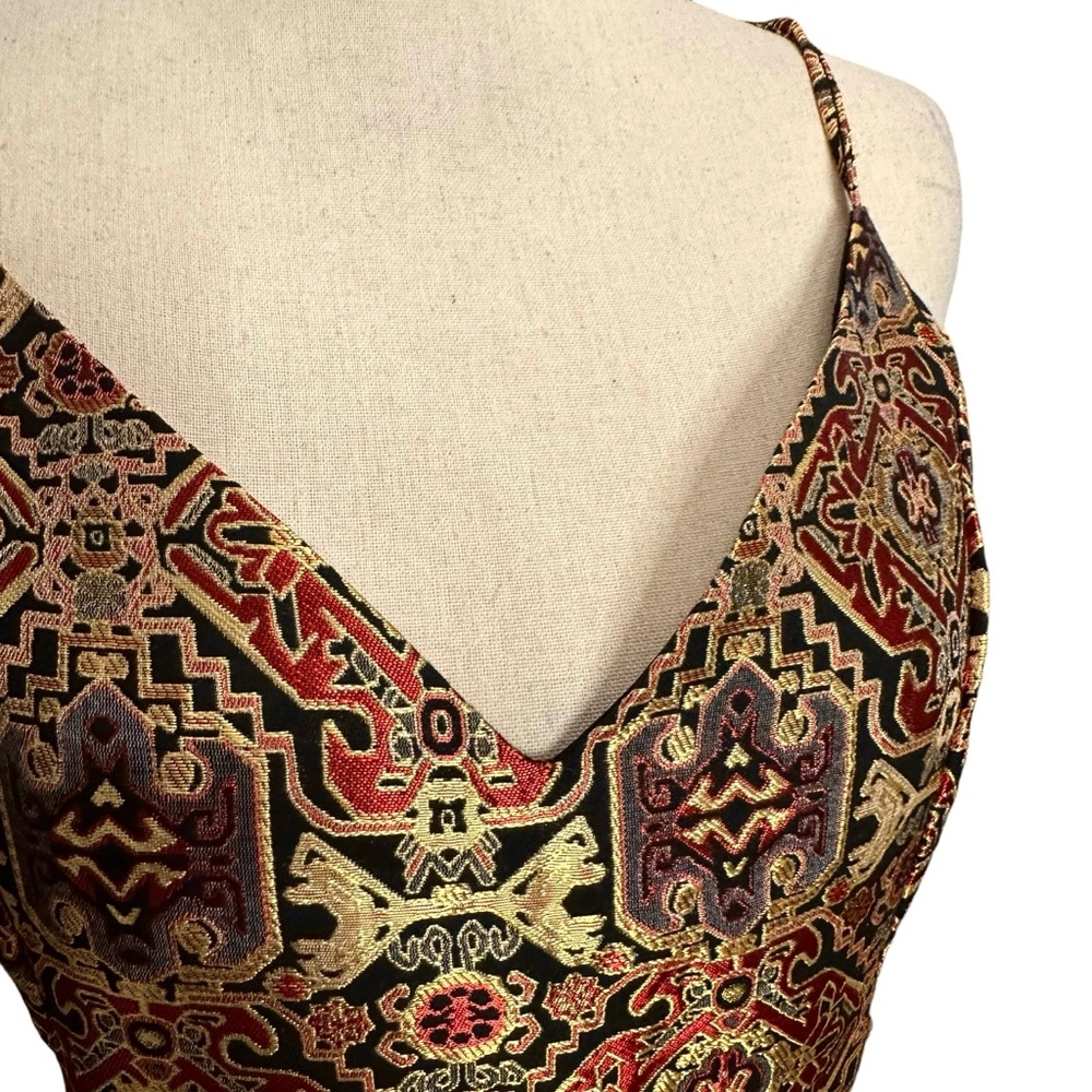 Gianni Bini Dress L Gold Brocade Mini - Picture 3 of 9